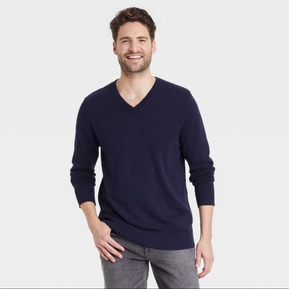 Goodfellow Men’s Pullover Knit Sweater-Navy Blue